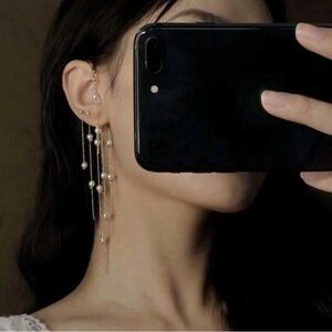 🆕 Super Cute Long Chain Fringe Pearl Earring